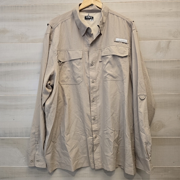 {XL} HABIT Breakwater Long Sleeve Oxford Tan Small Check Pattern UPF 40 Plus - Picture 1 of 11